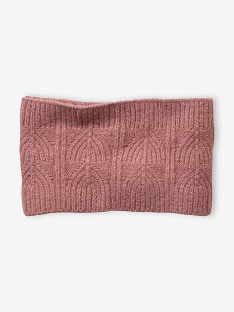 Set van muts + snood + wanten in kabelbreiwerk grijsblauw+ROZE - vertbaudet enfant 