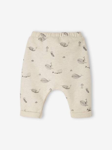 Molton babybroek Beige gevlekte AOP walvis+GECHINEERD LICHTGRIJS - BROS B+INKT - vertbaudet enfant 