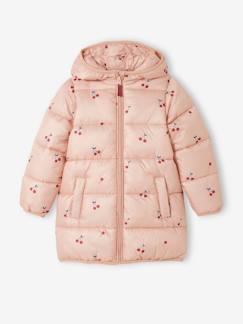 Meisje-Mantel, jas-Gewatteerde jas-Lange en lichte donsjas met kersenprint voor meisjes