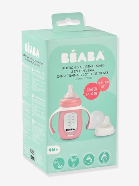 Leerfles/tas 2 in 1 (210 ml) BEABA van glas blauw+rozen - vertbaudet enfant 