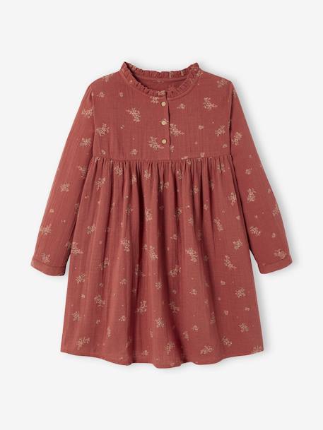 Meisjesjurk beige+bordeauxrood met print+groen met print+rood - vertbaudet enfant 