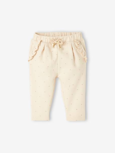 Fleece-pantalon voor meisjesbaby ecru+koper met print+roze (poederkleur)+saliegroen - vertbaudet enfant 