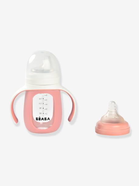 Leerfles/tas 2 in 1 (210 ml) BEABA van glas blauw+rozen - vertbaudet enfant 