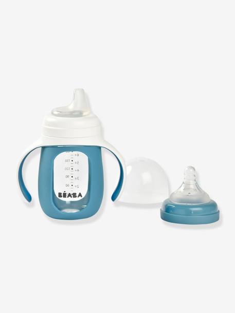 Leerfles/tas 2 in 1 (210 ml) BEABA van glas blauw+rozen - vertbaudet enfant 