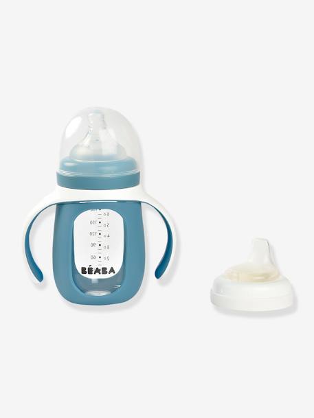 Leerfles/tas 2 in 1 (210 ml) BEABA van glas blauw+rozen - vertbaudet enfant 