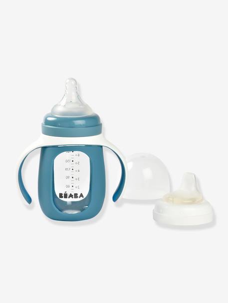 Leerfles/tas 2 in 1 (210 ml) BEABA van glas blauw+rozen - vertbaudet enfant 