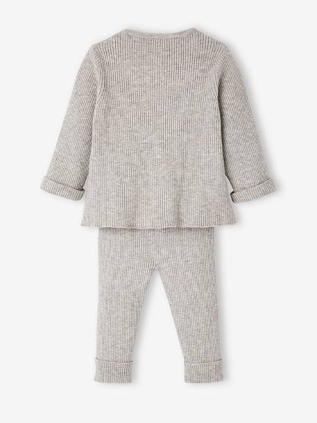 Set met shirt en broek voor baby's van tricot gechineerd lichtgrijs+leigrijs+wit - vertbaudet enfant 