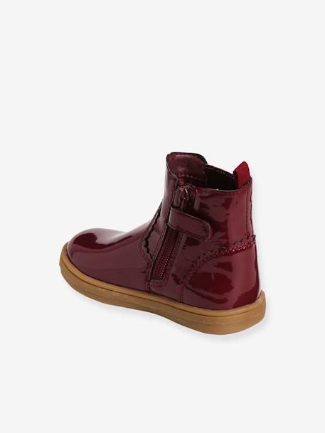 Gelakte boots met rits en elastiek voor meisjesbaby bordeaux+marineblauw - vertbaudet enfant 