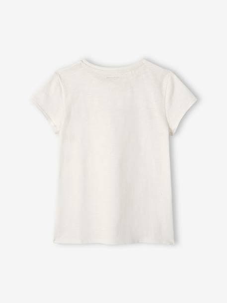 Iriserend gestreept sportshirt voor meisjes ecru+gemêleerd grijs+roze (poederkleur) - vertbaudet enfant 