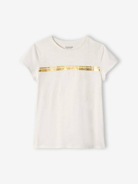 Iriserend gestreept sportshirt voor meisjes ecru+lila+roze (poederkleur) - vertbaudet enfant 