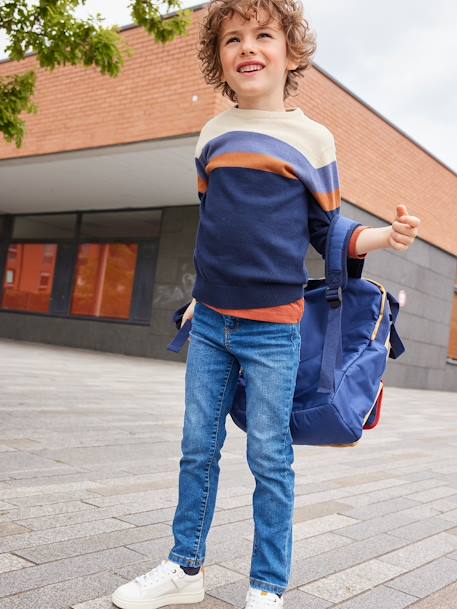 Trui met brede strepen voor jongens in fijn gebreide Oeko-Tex® stof ECRU GESTREEPT+gemêleerd grijs - vertbaudet enfant 