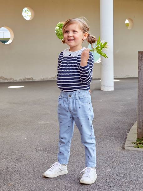 Broek in 'paperbag' stijl met bloemenprint meisjes beige+blauw - vertbaudet enfant 