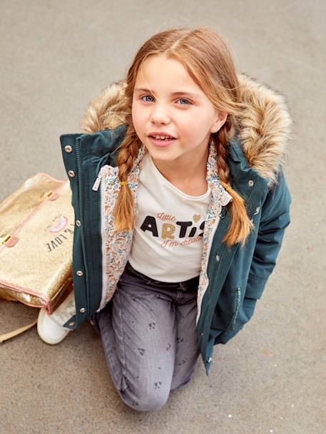 Rechte meisjesjeans met gebruikte details double stone+grijs - vertbaudet enfant 