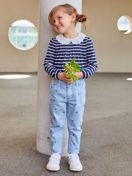 Broek in 'paperbag' stijl met bloemenprint meisjes beige+blauw - vertbaudet enfant 