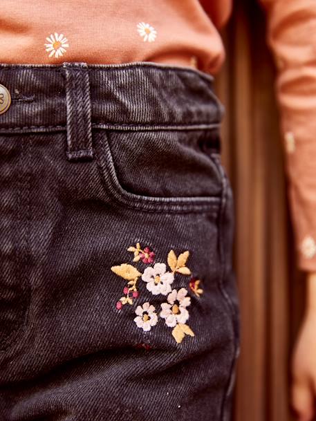 Wijde meisjesjeans met bloemenborduurwerk zwart met print - vertbaudet enfant 