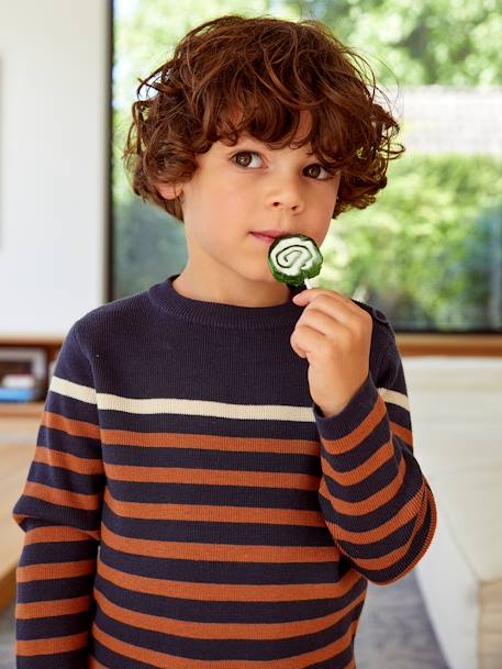 Gestreepte jongenstrui ecru+GESTREEPT MARINEBLAUW OKERGEEL+groen+Rood en navy gestreept ivoor - vertbaudet enfant 