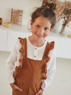 Meisje-Hemd, blouse, tuniek-Meisjesblouse met ruches van katoengaas