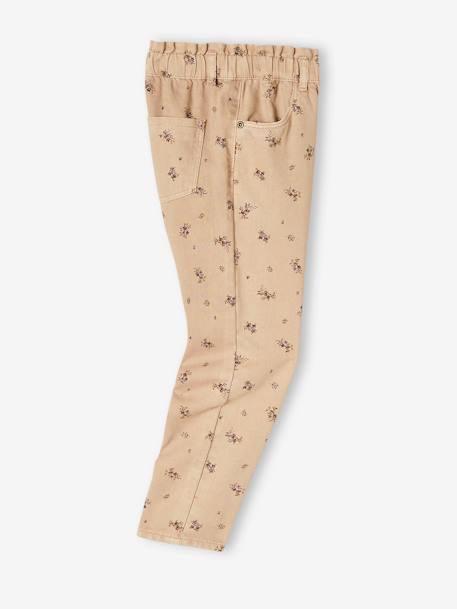 Broek in 'paperbag' stijl met bloemenprint meisjes beige+blauw - vertbaudet enfant 