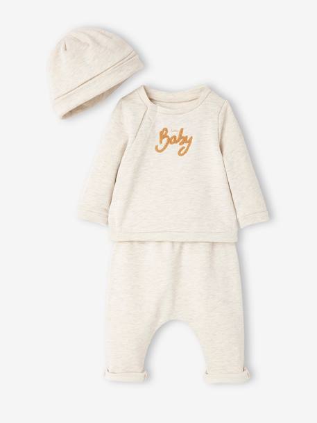 3-delige babyset in fleece gechineerd beige+roze (poederkleur) - vertbaudet enfant 