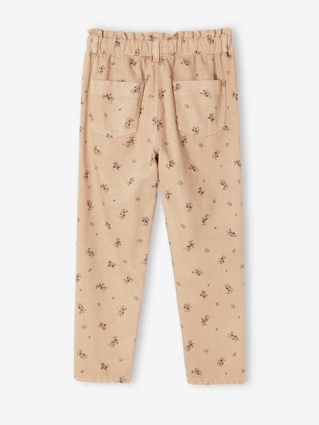 Broek in 'paperbag' stijl met bloemenprint meisjes beige+blauw - vertbaudet enfant 