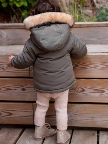 Omkeerbare babyparka met gerecyclede polyester voering kaki - vertbaudet enfant 