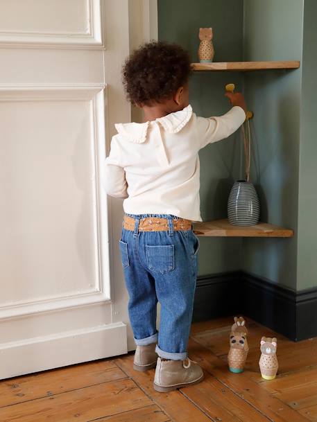 Babyjeans met stoffen riem denim stone+denimgrijs+onbewerkt denim - vertbaudet enfant 