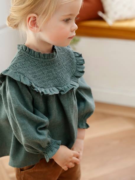 Babyblouse met smokwerk en bijpassende hoofdband donkerpaars+groengrijs+lila - vertbaudet enfant 