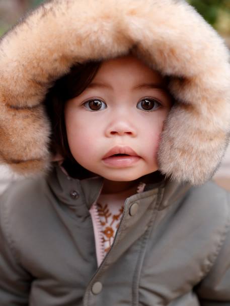 Omkeerbare babyparka met gerecyclede polyester voering kaki - vertbaudet enfant 