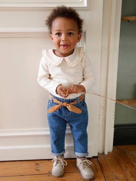 Baby T-shirt met lange mouwen en claudinekraag lichtbeige - vertbaudet enfant 