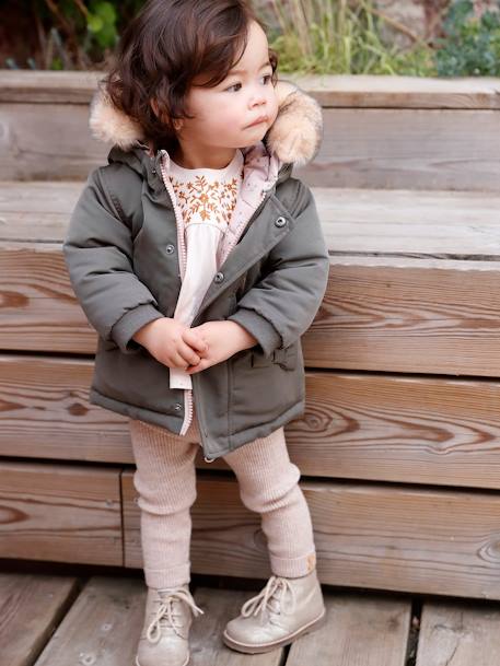 Omkeerbare babyparka met gerecyclede polyester voering kaki - vertbaudet enfant 