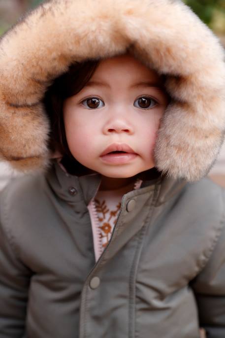 Omkeerbare babyparka met gerecyclede polyester voering kaki - vertbaudet enfant 