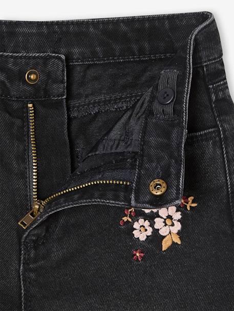 Wijde meisjesjeans met bloemenborduurwerk zwart met print - vertbaudet enfant 