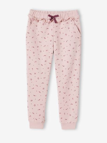 Joggingbroek voor meisjes met ruche en bloemenprint blauw bedrukt+roze - vertbaudet enfant 