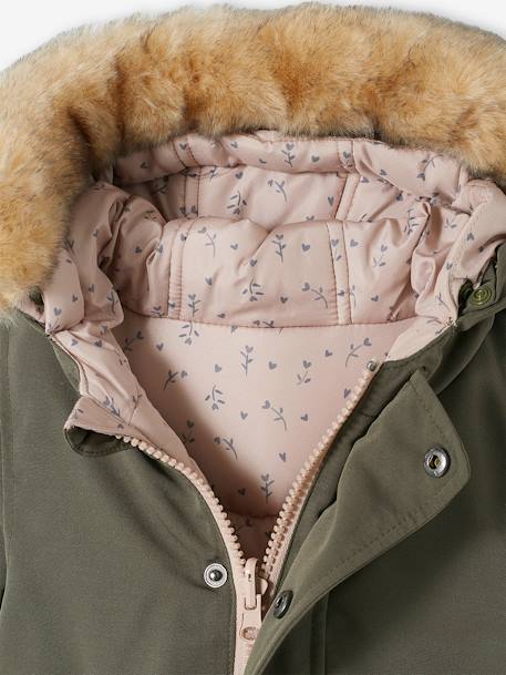 Omkeerbare babyparka met gerecyclede polyester voering kaki - vertbaudet enfant 