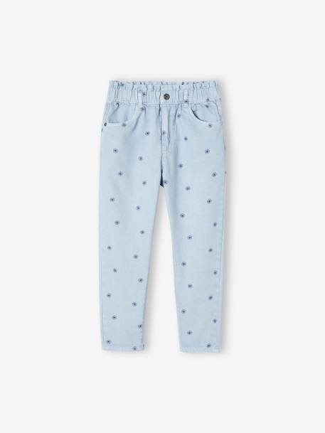 Broek in 'paperbag' stijl met bloemenprint meisjes beige+blauw - vertbaudet enfant 