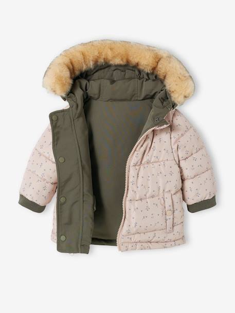 Omkeerbare babyparka met gerecyclede polyester voering kaki - vertbaudet enfant 