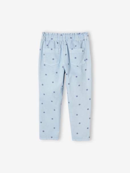 Broek in 'paperbag' stijl met bloemenprint meisjes beige+blauw - vertbaudet enfant 