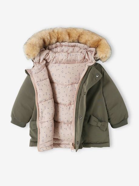 Omkeerbare babyparka met gerecyclede polyester voering kaki - vertbaudet enfant 