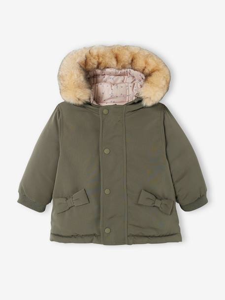 Omkeerbare babyparka met gerecyclede polyester voering kaki - vertbaudet enfant 