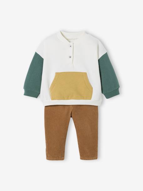 Babyset fleece sweater + fluwelen broek ivoor+vanille - vertbaudet enfant 