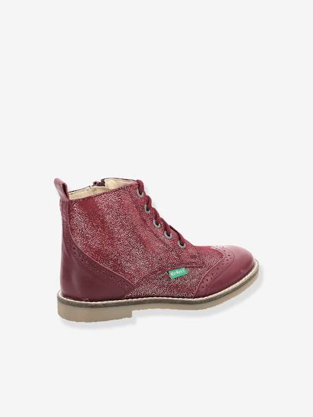 Halfhoge, leren boots voor meisjes Tyrol KICKERS® bordeauxrood+zwart - vertbaudet enfant 