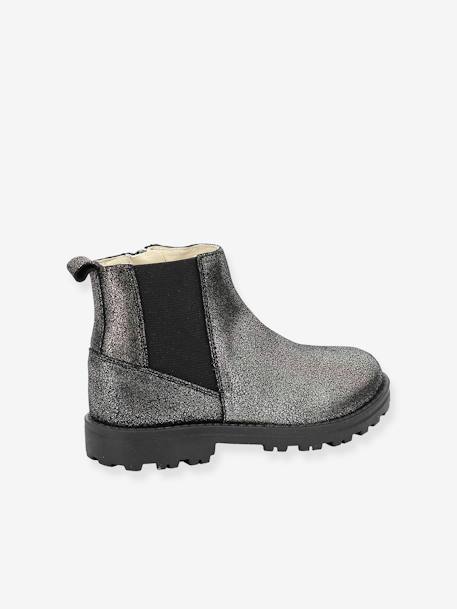 Leren meisjesboots Groofit KICKERS® grijs+zwart - vertbaudet enfant 