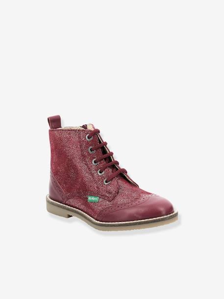 Halfhoge, leren boots voor meisjes Tyrol KICKERS® bordeauxrood+zwart - vertbaudet enfant 