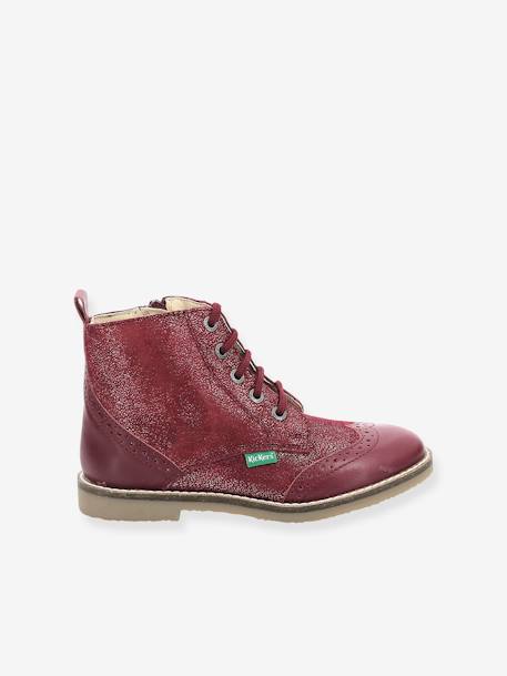 Halfhoge, leren boots voor meisjes Tyrol KICKERS® bordeauxrood+zwart - vertbaudet enfant 