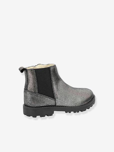 Leren meisjesboots Groofit KICKERS® grijs+zwart - vertbaudet enfant 