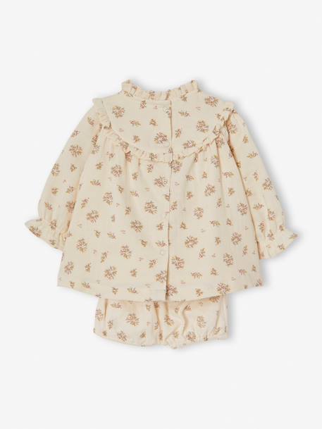 Babyjurkje van katoengaas met bloomer beige met print - vertbaudet enfant 