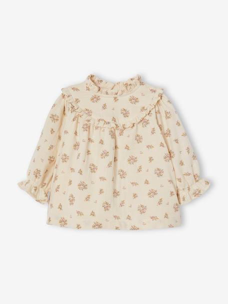 Babyjurkje van katoengaas met bloomer beige met print - vertbaudet enfant 