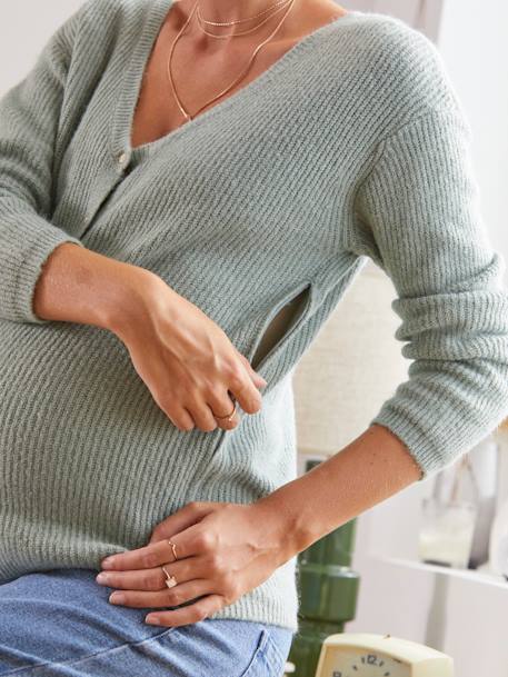 Omkeerbare trui voor/achter voor de zwangerschap en borstvoeding Groen+Roze - vertbaudet enfant 