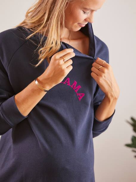 Korte sweaterjurk met boodschap voor zwangerschap en borstvoeding Marineblauw - vertbaudet enfant 