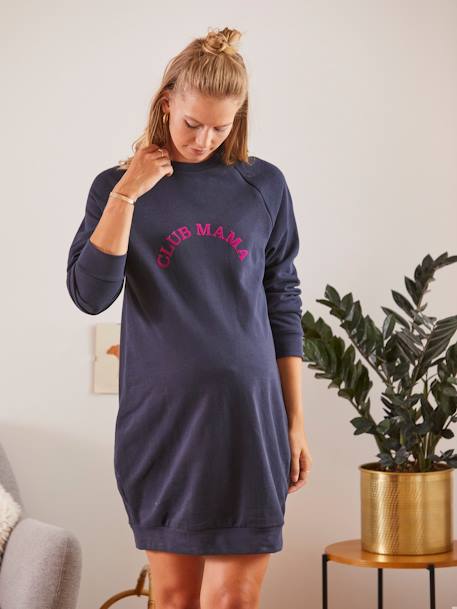 Korte sweaterjurk met boodschap voor zwangerschap en borstvoeding Marineblauw - vertbaudet enfant 